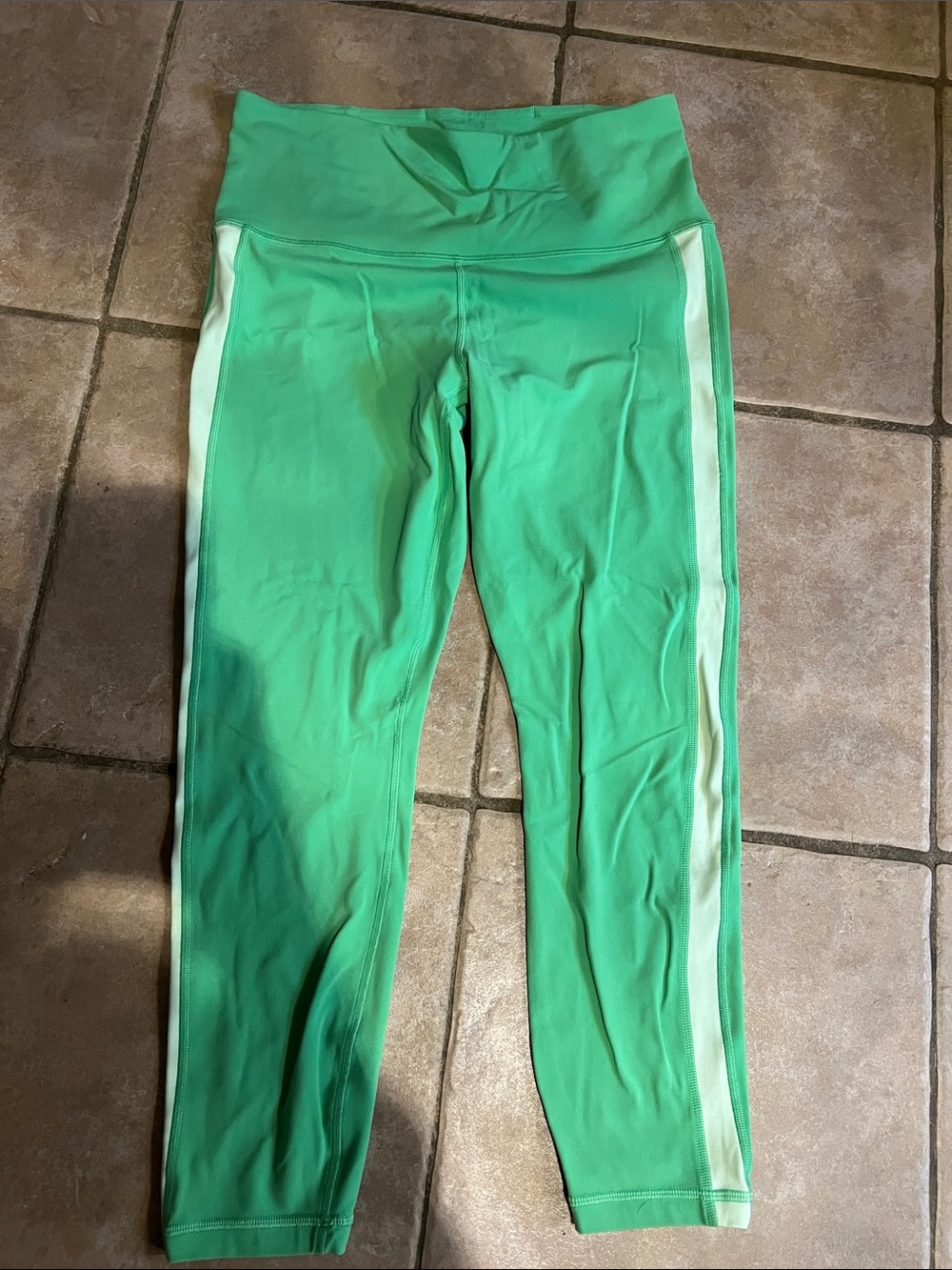 Athleta Mint Green Leggings with White Side Stripe